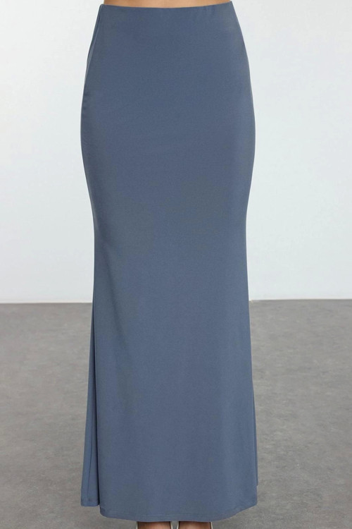 Moda Regular Düz Desen Günlük Maxi Boy Vücuda Oturan Balık Form Esnek Maxi Etek