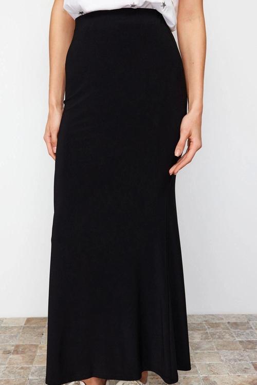 Moda Regular Düz Desen Günlük Maxi Boy Vücuda Oturan Balık Form Esnek Maxi Etek