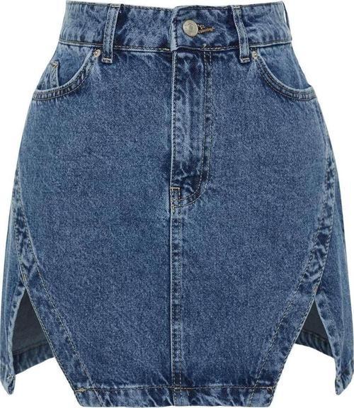 Moda Denim Düz Desen Günlük Mini Boy Limited Edition Yırtmaçlı Mini Denim Etek