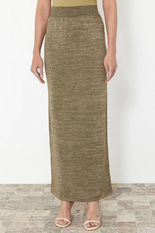 Moda A-line Düz Desen Günlük Maxi Boy Maxi Simli Etek