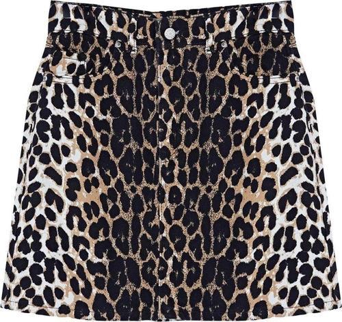 Moda Regular Baskılı Desen Günlük Mini Boy Leopar Desenli Dokuma Mini Etek
