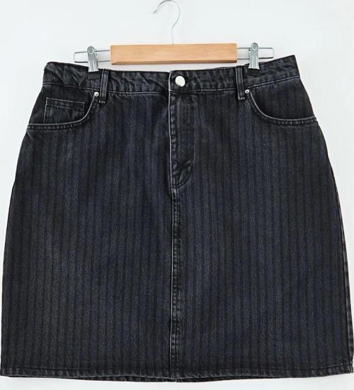 Modern Tarz Büyük Beden Astarsız Denim Mini Boy More Sustainable Çizgili Mini Denim Etek