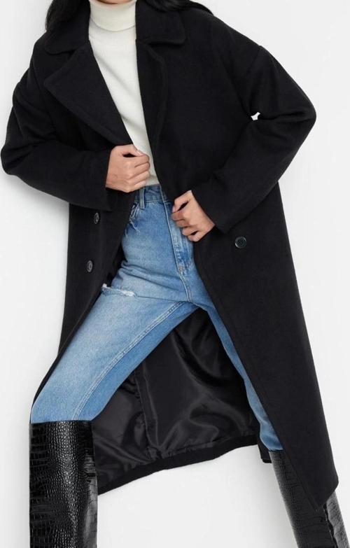 Tasarım Düz Astarlı Yaka Uzun Oversize Ceket Kadın Oversize Geniş Kesim Uzun Yünlü Kaşe Kaban