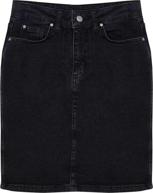 Modern Tarz Astarsız Denim Mini Boy Basic Yüksek Bel Mini Denim Etek