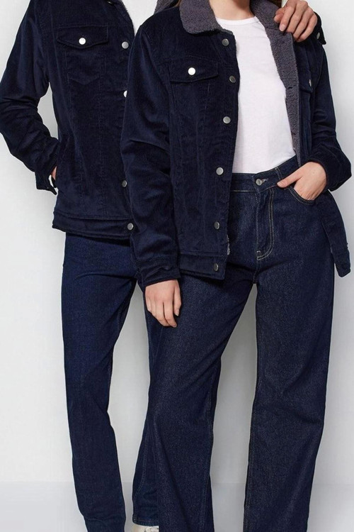 Tasarım Düz Astarlı Yaka Standart Regular Gömlek Unisex Regular Fit Kadife Kışlık Ceket Mont