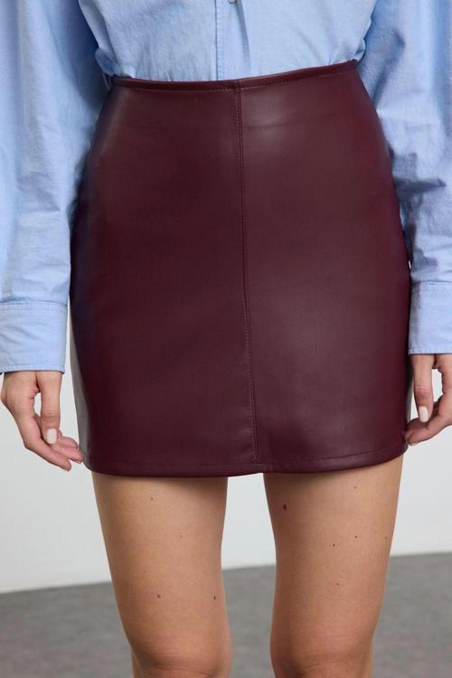Modern Tarz Astarsız Örme Mini Boy A Line Çan Kesim Mini Etek