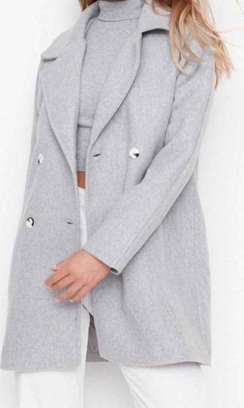 Tasarım Düz Astarlı Yaka Midi Regular Ceket Kadın Yünlü Kaşe Kaban