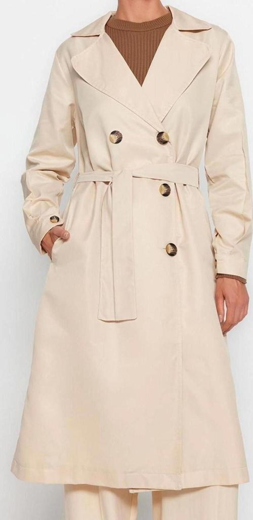 Tasarım Düz Astarsız Yaka Uzun Oversize Ceket Kadın Kuşaklı Su İtici Uzun Trençkot