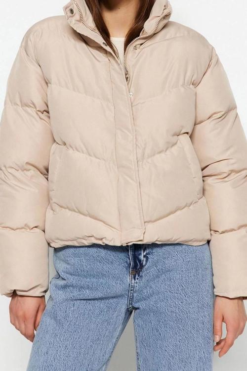 Tasarım Düz Astarlı Yaka Standart Regular Dik Kadın Regular Su İtici Şişme Mont