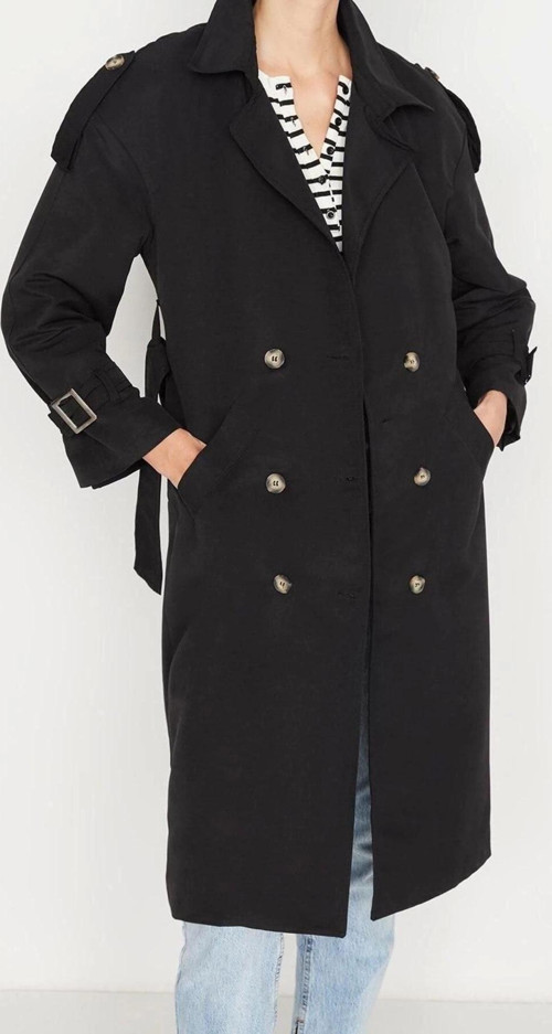 Tasarım Düz Astarlı Yaka Uzun Oversize Ceket Kadın Oversize Kuşaklı Trençkot