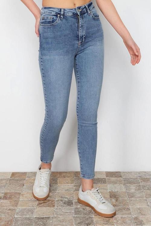 Stil Kadın Moda Denim Kot Pantolon Uzun Dar Paça Yüksek Bel Skinny Jeans