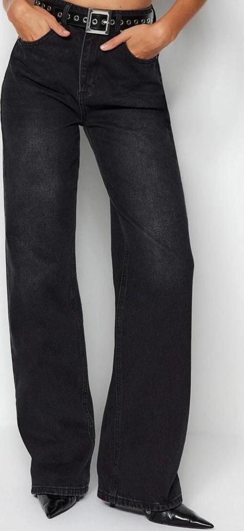 Stil Kadın Moda Denim Kot Pantolon Uzun Geniş Paça Gri Yüksek Bel Jeans