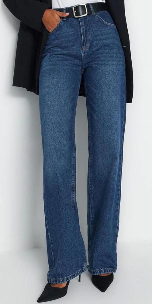 Stil Kadın Moda Denim Kot Pantolon Uzun Geniş Paça Gri Yüksek Bel Jeans