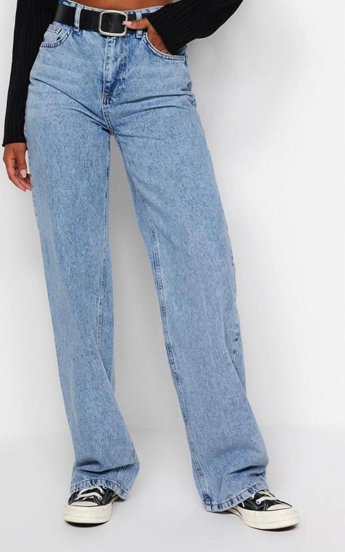 Stil Kadın Moda Denim Kot Pantolon Uzun Geniş Paça Gri Yüksek Bel Jeans