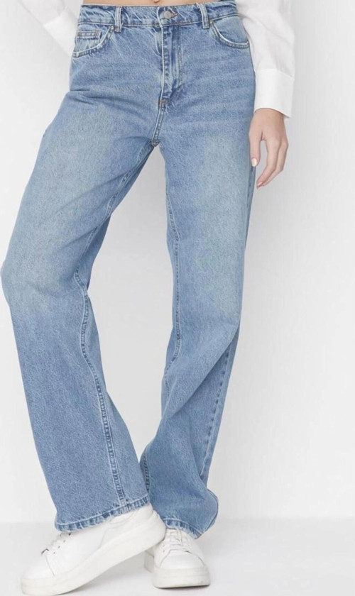 Stil Kadın Moda Denim Kot Pantolon Regular Geniş Paça Mavi Düşük Bel Jeans