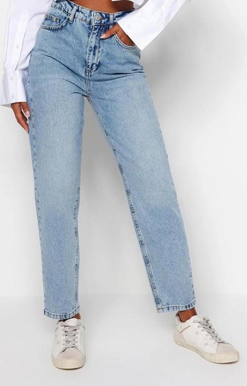 Stil Kadın Moda Denim Kot Pantolon Regular Dar Paça Mavi Yüksek Bel Mom Jeans