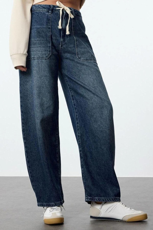 Stil Kadın Moda Denim Kot Pantolon Uzun Boru Paça Yüksek Bel Jeans