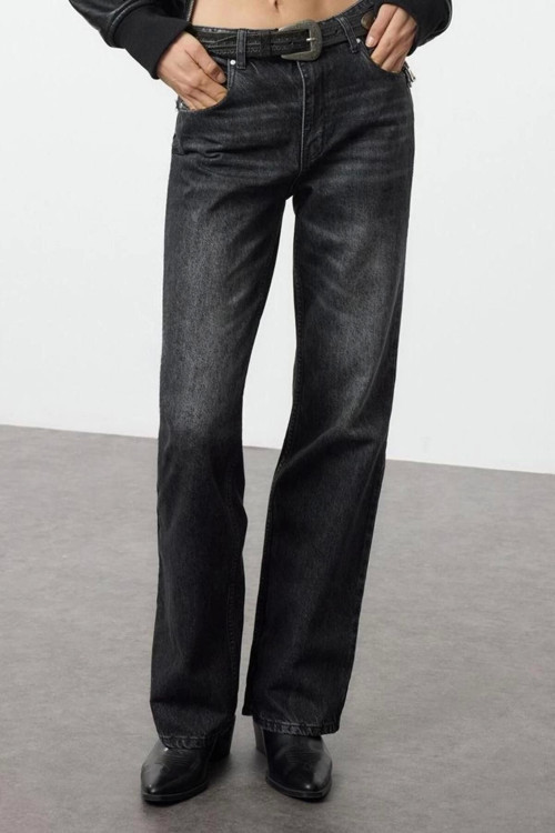 Stil Kadın Moda Denim Kot Pantolon Uzun Geniş Paça Mavi Normal Bel Jeans