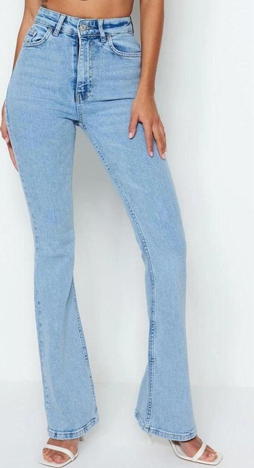 Stil Kadın Moda Denim Kot Pantolon Uzun İspanyol Paça Yüksek Bel Jeans