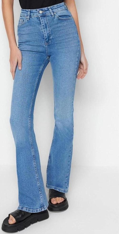 Stil Kadın Moda Denim Kot Pantolon Uzun İspanyol Paça Yüksek Bel Jeans
