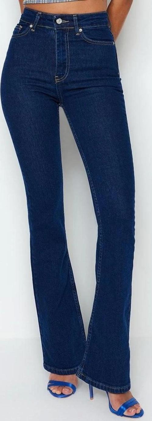 Stil Kadın Moda Denim Kot Pantolon Uzun İspanyol Paça Yüksek Bel Jeans