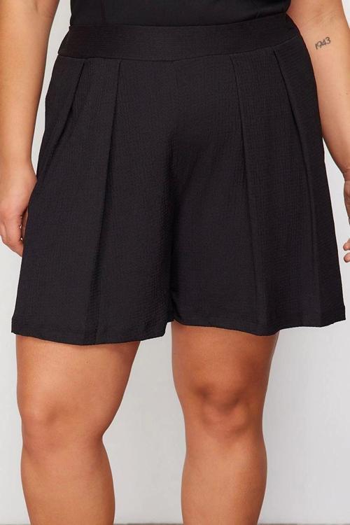Büyük Beden Moda Örme Yüksek Bel Geniş Paça Gündelik Siyah Şort