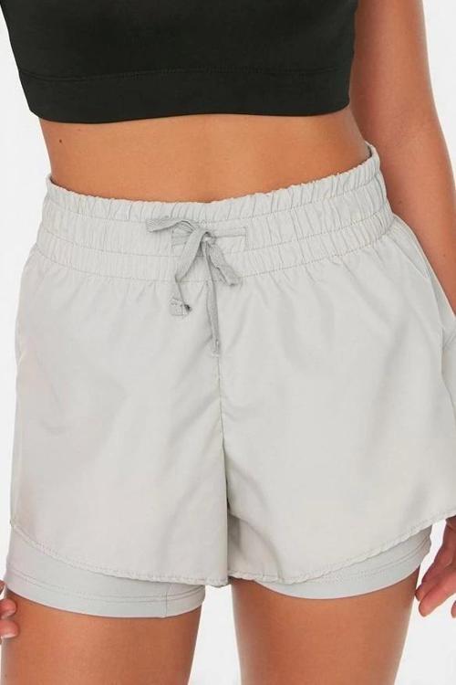 Moda Örme Normal Bel Boru Paça Sportswear Beyaz Paraşüt Kumaş 2 Katmanlı Içi Şortlu Örme Spor Şort