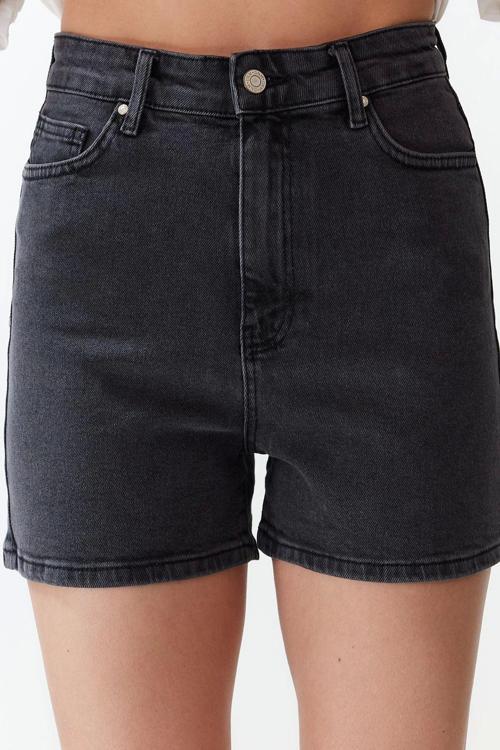 Büyük Beden Moda Denim Yüksek Bel Dar Paça Gündelik Siyah Yüksek Bel Skinny Şort Bermuda