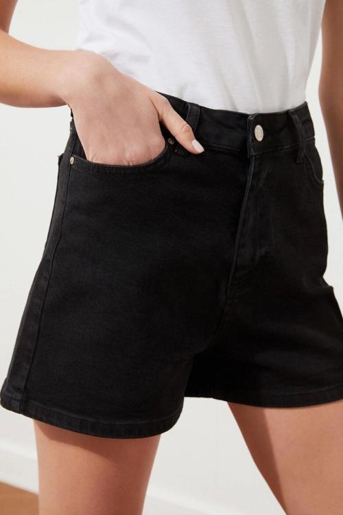 Büyük Beden Moda Denim Yüksek Bel Dar Paça Gündelik Siyah Yüksek Bel Skinny Şort Bermuda
