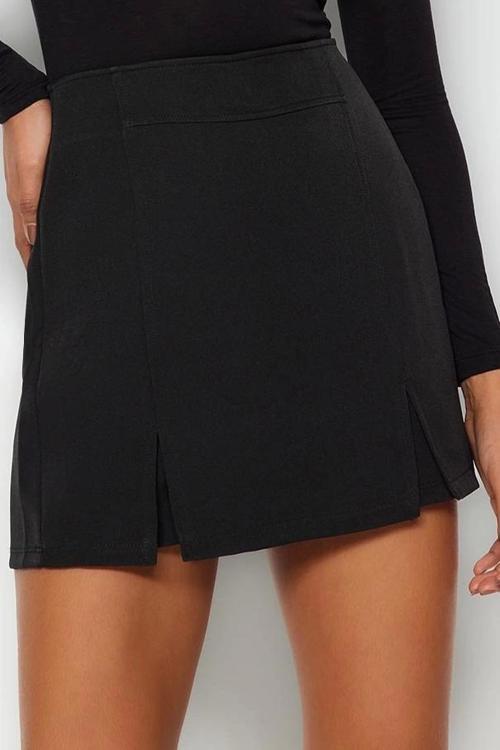 Moda Dokuma Yüksek Bel Dar Paça Gündelik Fuşya Çift Yırtmaçlı Süper Mini Dokuma Şort Etek