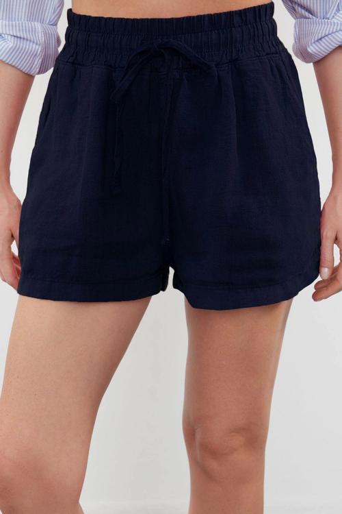 Moda Dokuma Yüksek Bel Geniş Paça Gündelik Kırmızı %100 Keten Beli Lastikli Yüksek Bel Şort