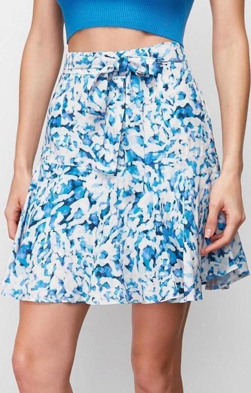 Moda Dokuma Yüksek Bel Geniş Paça Gündelik Çok Renkli Çiçek Desenli Viskon Dokuma Şort Etek