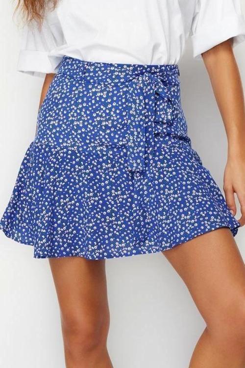 Moda Dokuma Yüksek Bel Geniş Paça Gündelik Çok Renkli Çiçek Desenli Viskon Dokuma Şort Etek