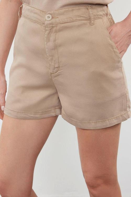 Moda Denim Yüksek Bel Boru Paça Gündelik Vizon Nervürlü Şort Bermuda