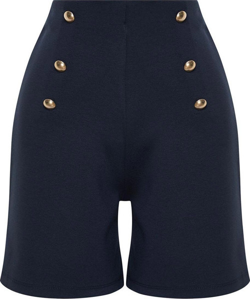 Moda Örme Yüksek Bel Boru Paça Gündüz Gece Düğme Detaylı Yüksek Bel Interlok Smart Şort Bermuda