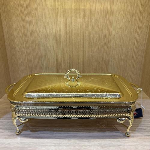 Altın Kaplama  Isıtıcılı Dikdörtgen Yemek Servis 46 x 25 x 19 cm