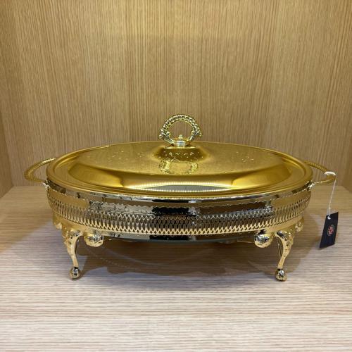 Altın Kaplama  Isıtıcılı Oval Yemek Servis 41 x 26.5 cm