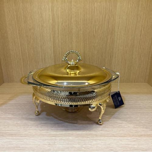 Altın Kaplama  Isıtıcılı Yuvarlak Yemek Servis 29.5 x 23.5 x 19.5 cm