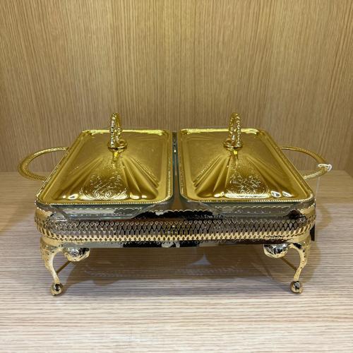 Altın Kaplama İki Bölmeli Isıtmalı Yemek Servislik 41 x 28 x 19 cm