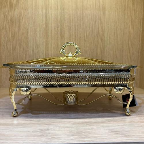 Altın Kaplama Isıtıcılı Dikdörtgen Yemek Servis 38 x 20 x 18.5 cm