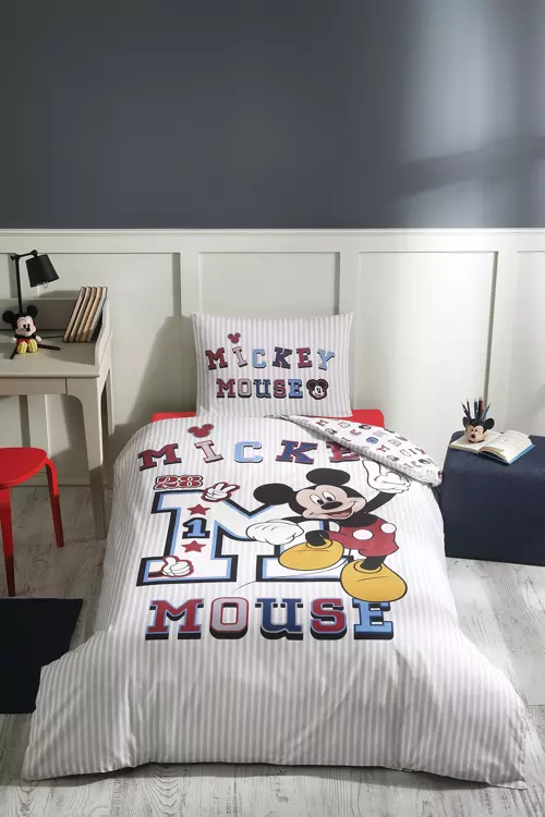 Disney Mickey Col Fitted Tek Kişilik Nevresim Takımı - Gri