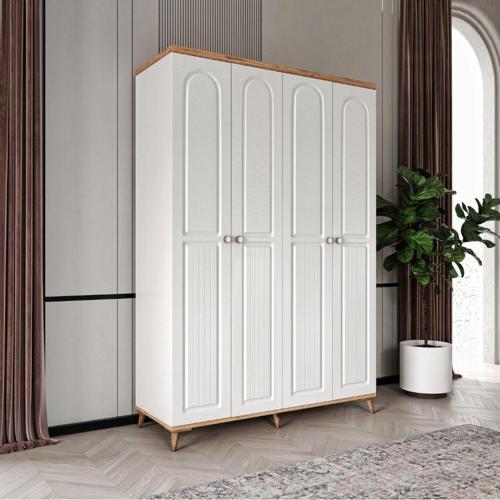 Ücretsiz Montaj Bohem 4 Kapaklı Komple MDF Gardırop - Elbise Dolabı