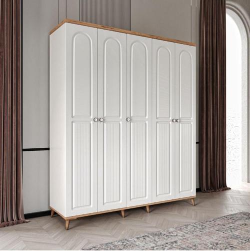 Ücretsiz Montaj Bohem 5 Kapaklı Komple MDF Gardırop - Elbise Dolabı