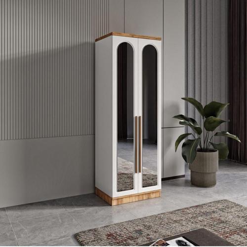 Ücretsiz Montaj Flora 2 Kapaklı Aynalı Komple MDF Gardırop - Elbise Dolabı