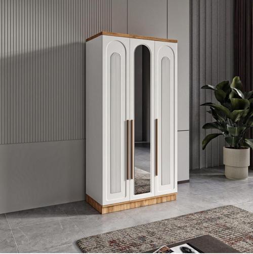 Ücretsiz Montaj Flora 3 Kapaklı Komple MDF Aynalı Gardırop - Elbise Dolabı