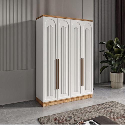 Ücretsiz Montaj Flora 4 Kapaklı Komple MDF Gardırop - Elbise Dolabı