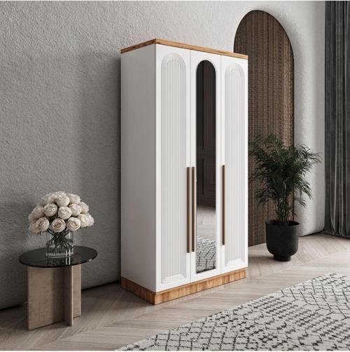 Ücretsiz Montaj Rosa 3 Kapaklı Komple MDF Aynalı Gardırop - Elbise Dolabı