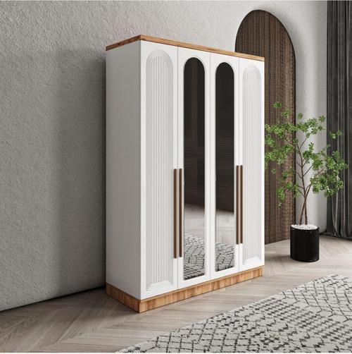 Ücretsiz Montaj Rosa 4 Kapaklı Aynalı Komple MDF Gardırop - Elbise Dolabı