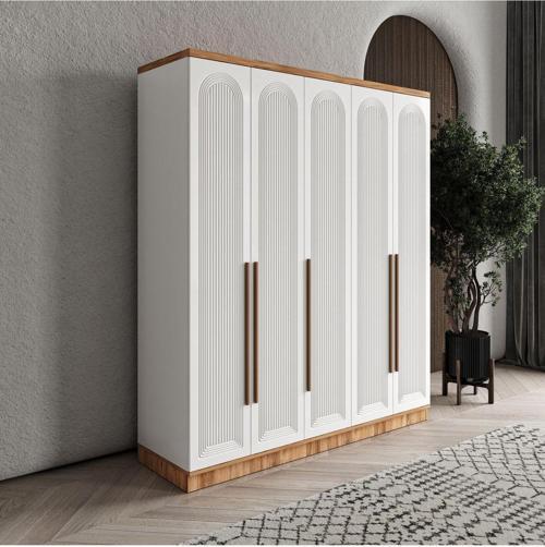 Ücretsiz Montaj Rosa 5 Kapaklı Komple MDF Gardırop - Elbise Dolabı