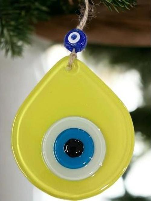 Orta Boy Sarı Damla Desen Nazar Boncuklu Duvar Dekoru Cam Duvar Süsü